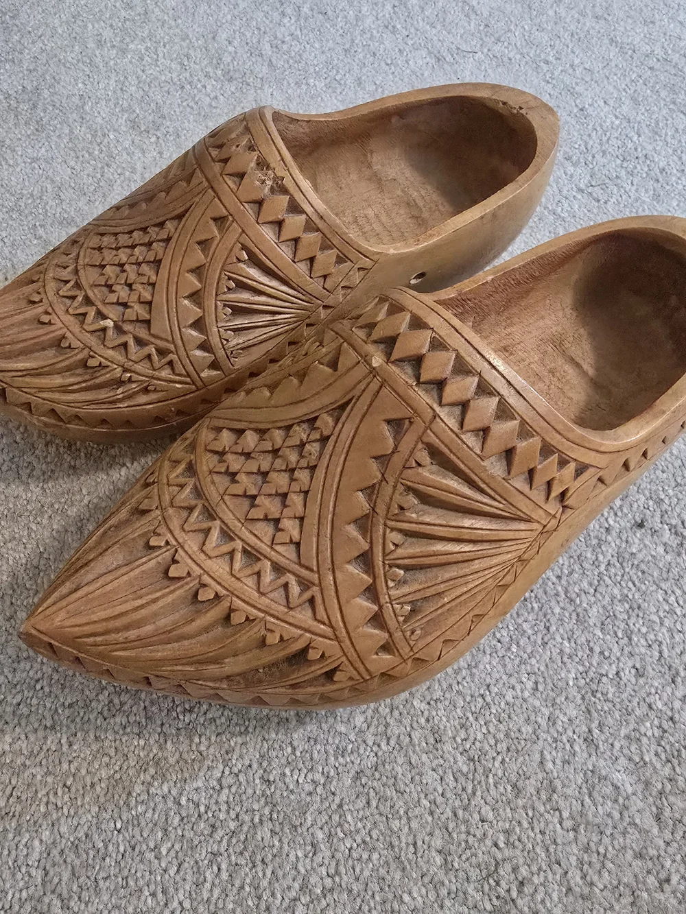 Vintage Hand-Carved Wooden Moroccan Shoes